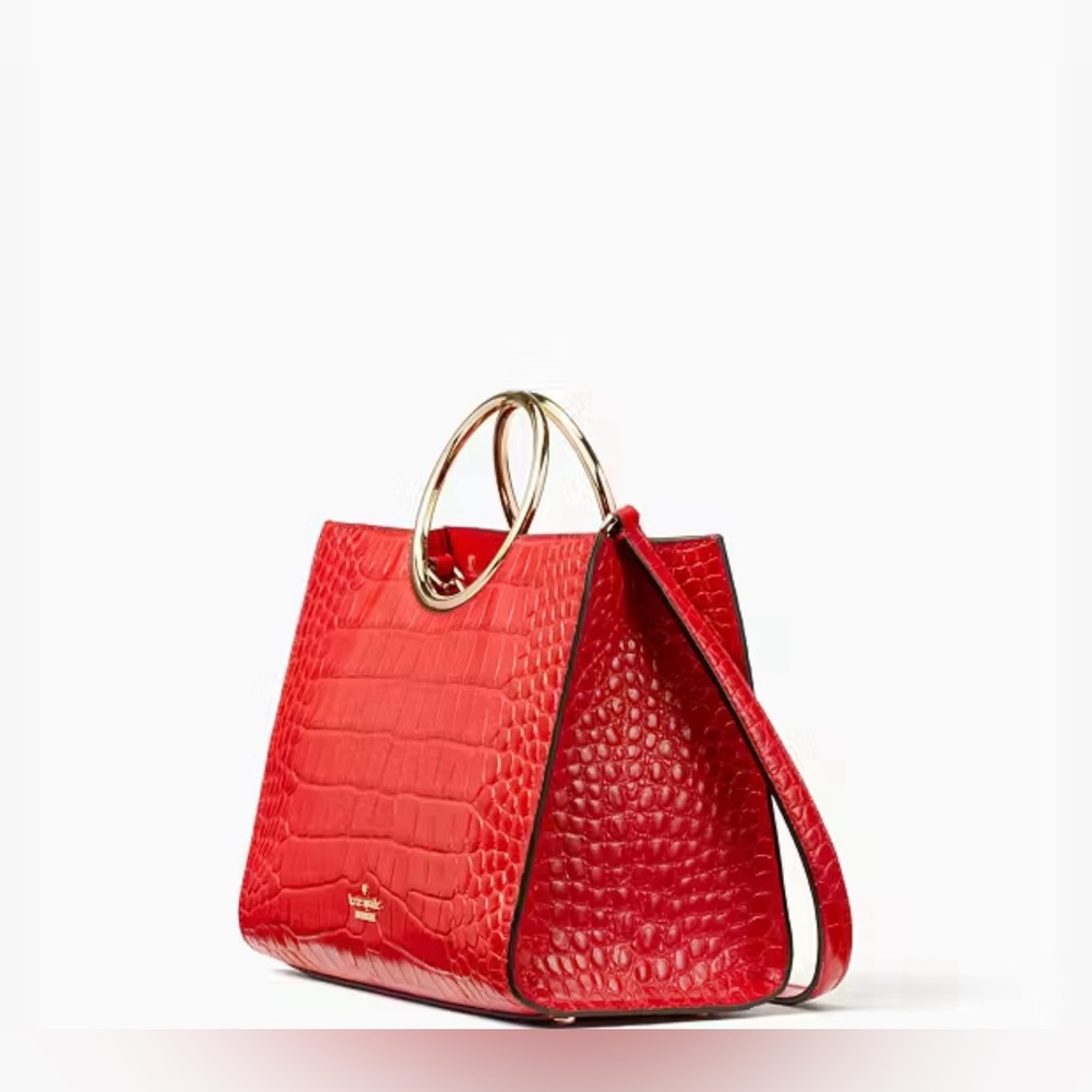 Kate Spade Red Croc-Embossed Tote with Gold Handles - Picture 9 of 12